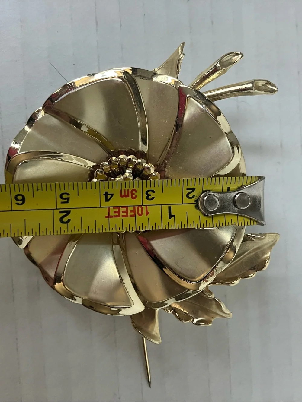 Vintage Gold Floral Brooch with Matching Clip-On Earrings Set Dress Fancy Pin Up